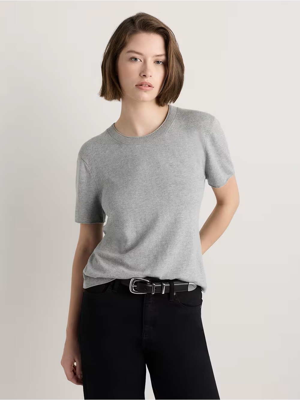 Quince Lightweight Cotton Cashmere Relaxed Sweater Tee Grey Size Large